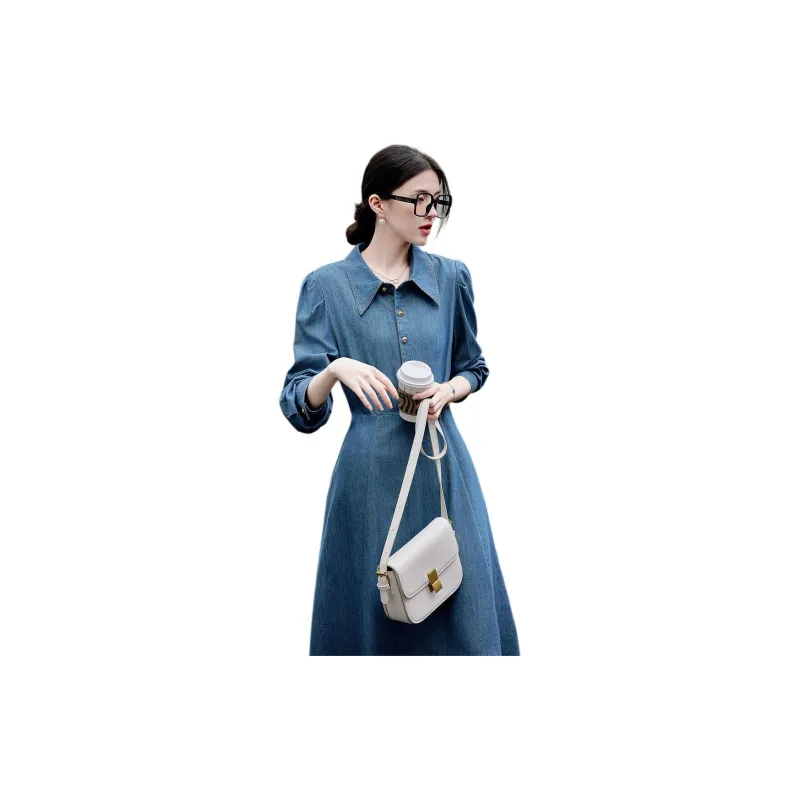 【dme】 Long Sleeved Dresses Women's Medium Denim Blue-5