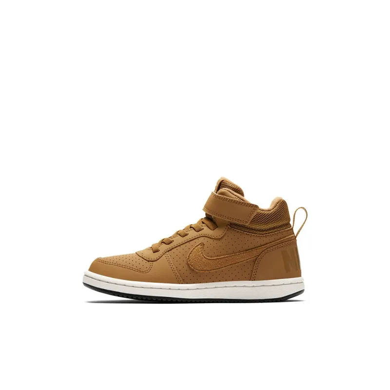 Nike Court Borough Series Mid Anti-Slip Wear-Resistant Mid-Top Skateboard Shoes Wheat Children Aged 3-7 Years Old-0