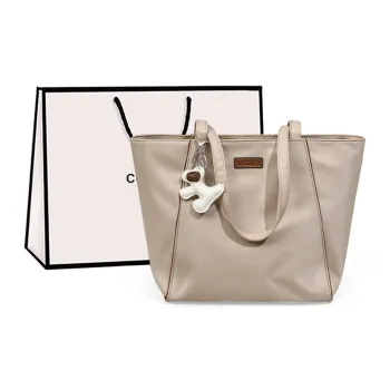 COMELY Fabric Tote One Shoulder Shoulder Bag Handbag Laptop Bag Medium Size Women's Apricot