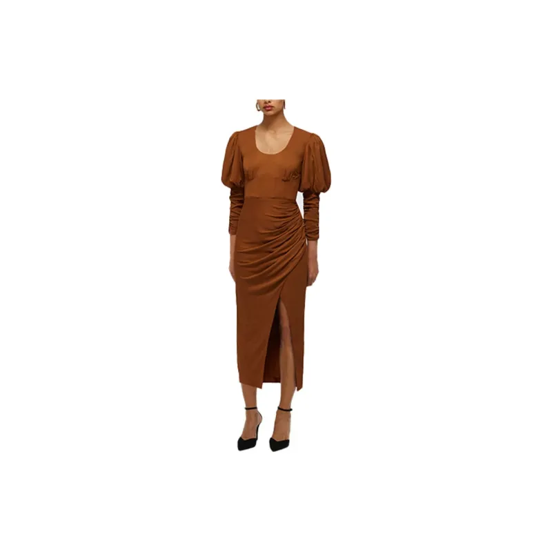 Self portrait Long Sleeved Dress Women's Caramel Coffee-2