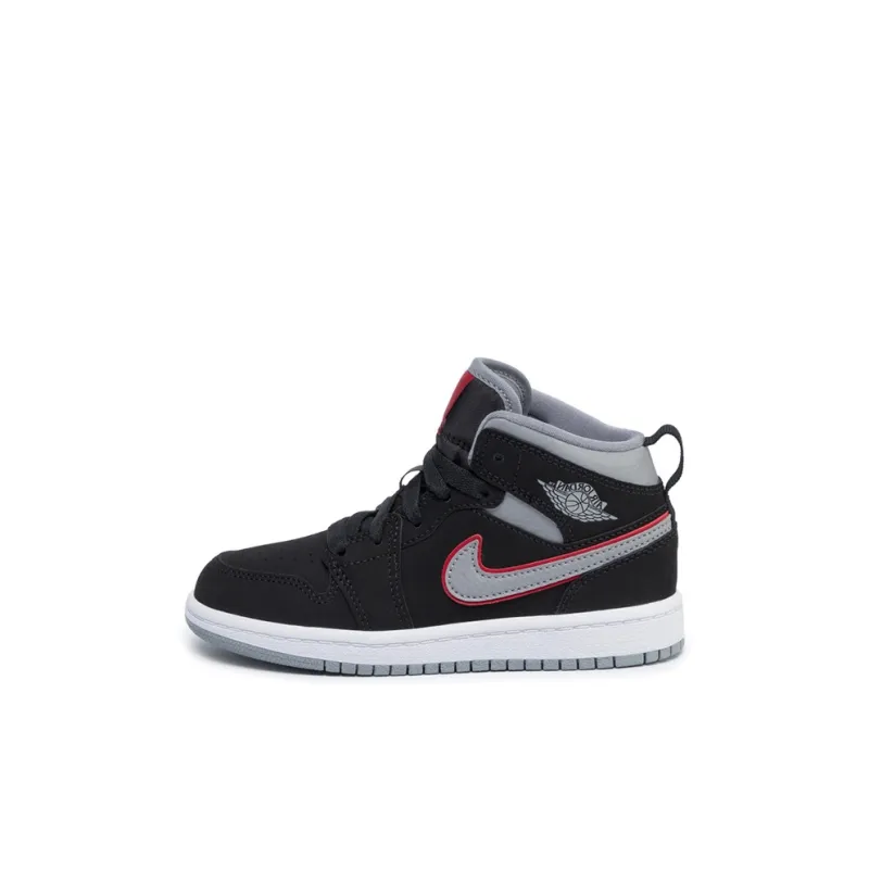 Jordan 1 Mid Black Particle Grey Gym Red PS-0