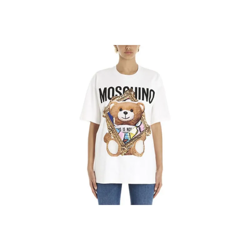 MOSCHINO Drop Shoulder Sleeve T Shirt Women's White-2
