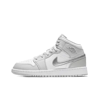 Jordan Air Jordan 1 Mid High Top Children's Basketball Shoes White Silver Teenagers