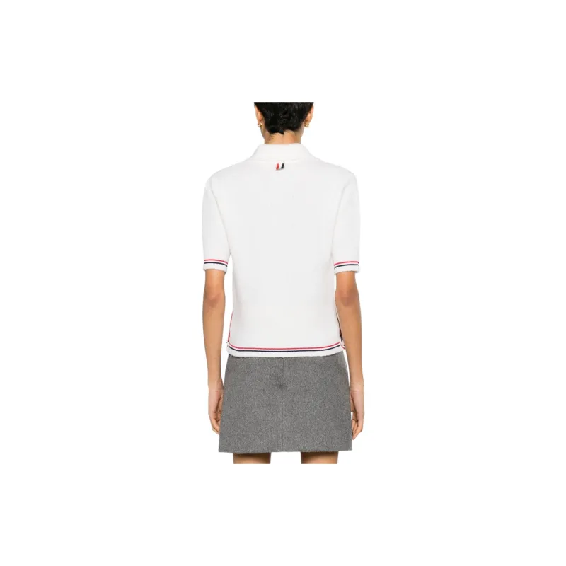 THOM BROWNE Rwb Striped Knitted Polo Shirt-3