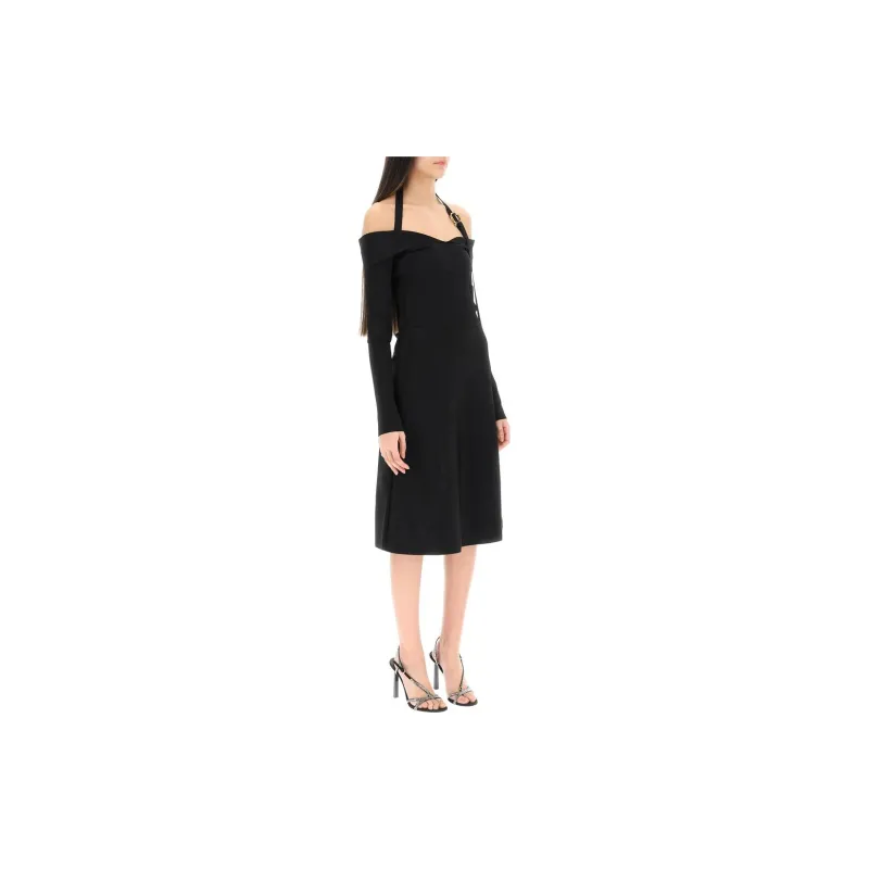 Ferragamo Off Shoulder Long Sleeved Midi Dress-1
