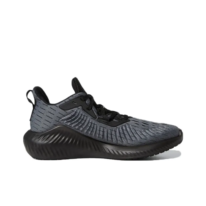 Adidas AlphaBounce +J Slip Resistant Low Top Running Shoes Gray Black Teenagers-1