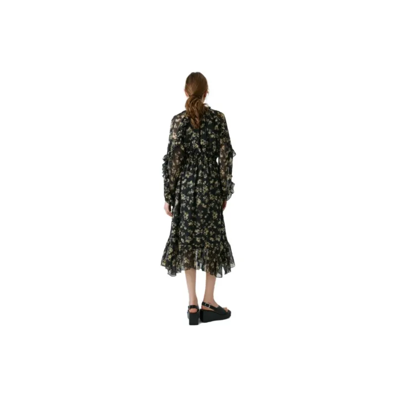 MOUSSY Long Sleeved Dresses Women's Pattern Black-2