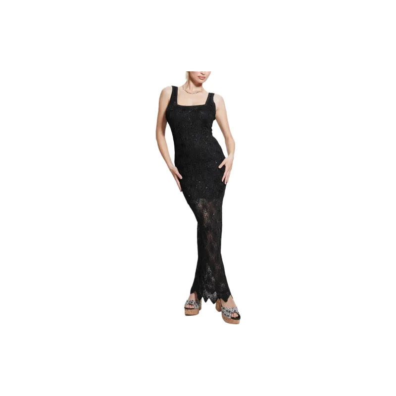 GUESS Liza Crochet Maxi Dress Slip Dresses Women's Black-1