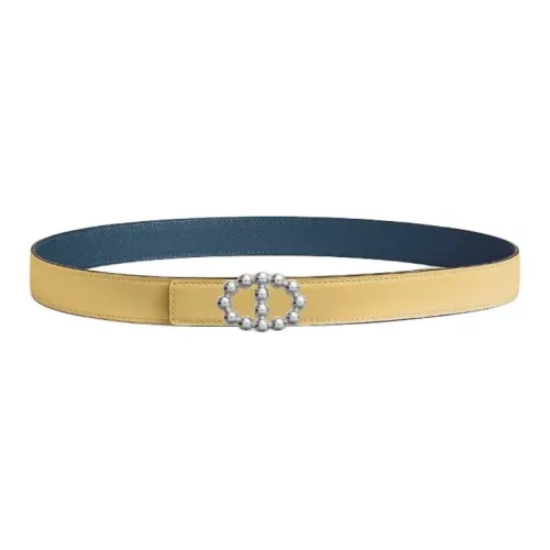 HERMES Palladium-Plated Leather Belts Unisex Yellow/Blue Width: 2.4cm