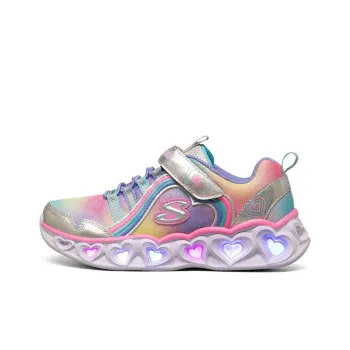 Skechers Heart Lights Cushioning, Slip Resistant, And Abrasion Resistant Kids Lifestyle Shoes Silver Pink Teenagers
