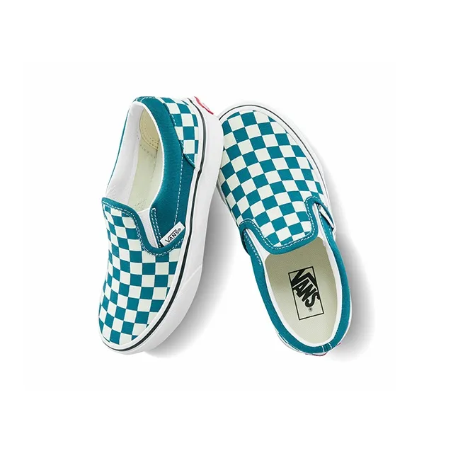 Vans Low Top Kids' Skateboarding Shoes White Green Checkerboard Children Aged 3 7 Years Old-2
