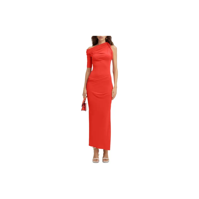 Jacquemus SS24 Draped Midi Dress Short-Sleeved Dresses Women's Orange/Orange-1