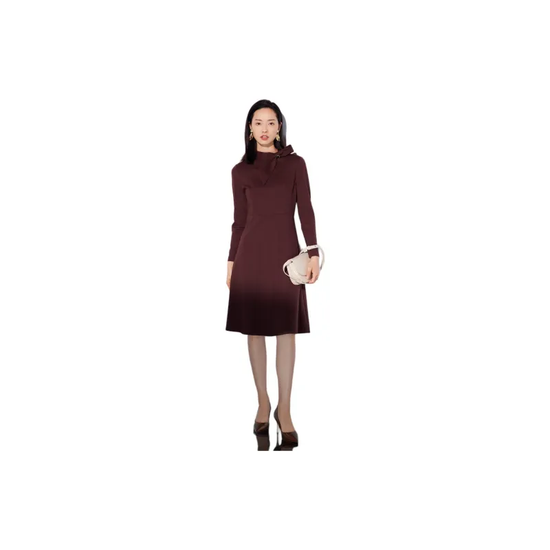 BBLLUUEE Long Sleeved Dress Women's Tea Umber Brown-2