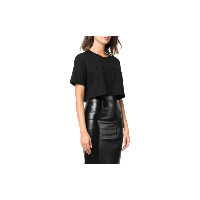 Lanvin Paris Embroidered Cropped Tee 'Black'-3
