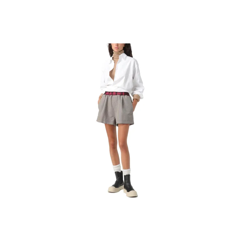 MARNI Logo Band Houndstooth Patterned Shorts-2