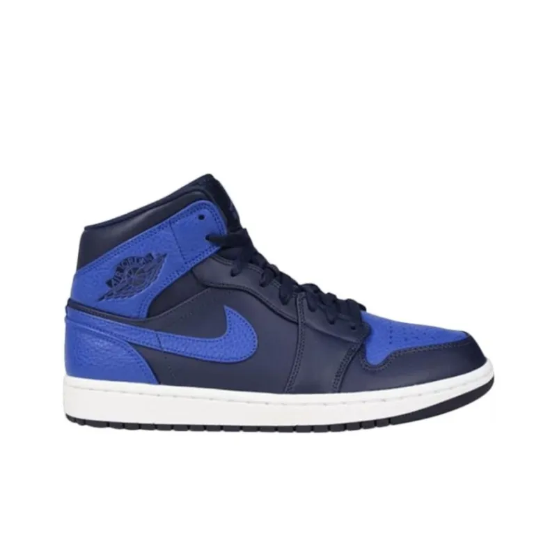 Jordan Air Jordan 1 Mid Lightweight Shock Absorbers Mid Top Children's Basketball Shoes Royal Blue Unisex-1
