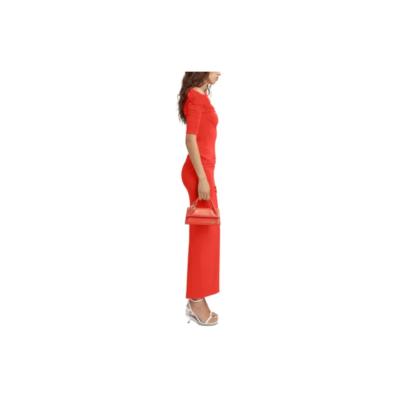 Jacquemus SS24 Draped Midi Dress Short-Sleeved Dresses Women's Orange/Orange-3