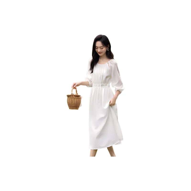 Mo Han Yi Mei Long Sleeved Dress Women's Raw White-3
