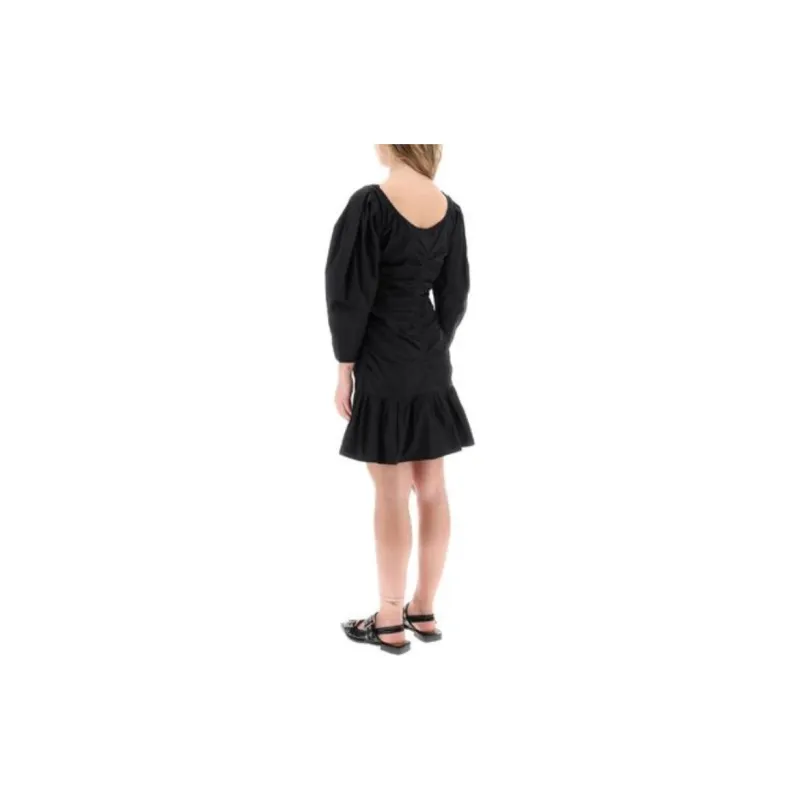 GANNI Gathered U Meck Peplum Hem Mini Dress-2