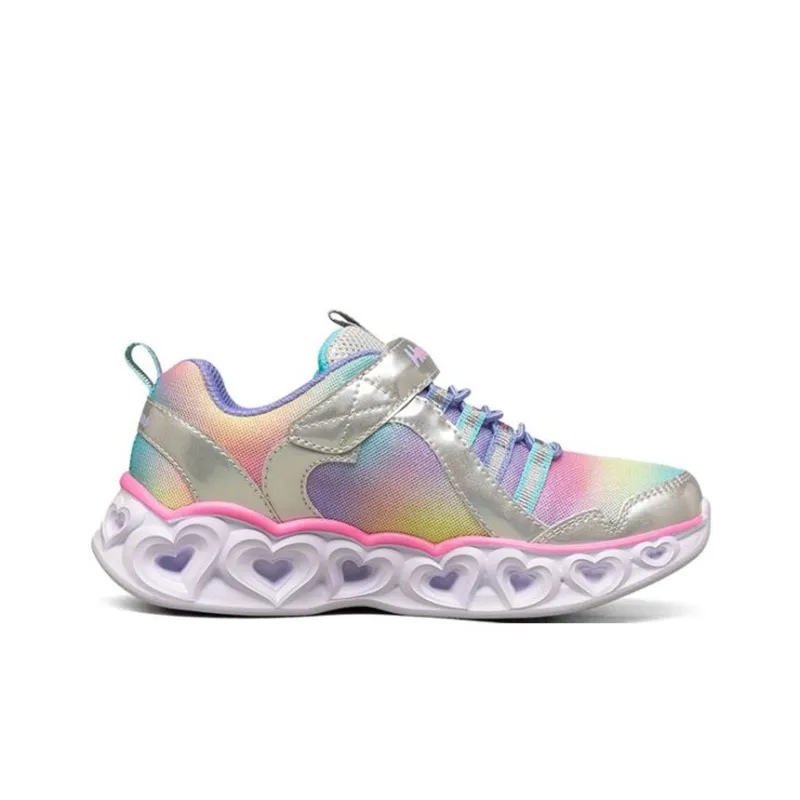 Skechers Heart Lights Cushioning, Slip Resistant, And Abrasion Resistant Kids Lifestyle Shoes Silver Pink Teenagers-1