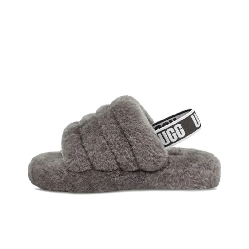 UGG Fluff Yeah Slide Charcoal Kids-0