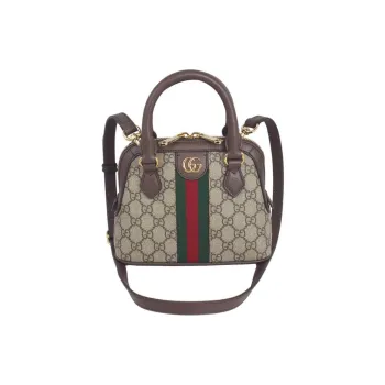 GUCCI Ophidia Canvas With Leather Binding One Shoulder Crossbody Canvas Bag, Handbag Mini Women's Brown
