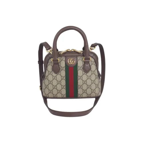 GUCCI Ophidia Canvas With Leather Binding One Shoulder Crossbody Canvas Bag, Handbag Mini Women's Brown