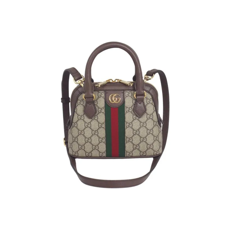 GUCCI Ophidia Canvas With Leather Binding One Shoulder Crossbody Canvas Bag, Handbag Mini Women's Brown-0
