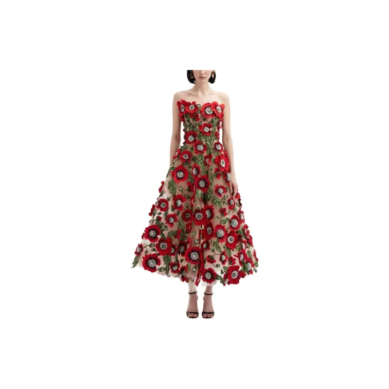 Oscar De La Renta Poppy-embroidered Midi Dress-1