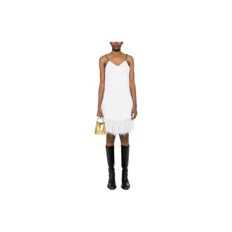 BALMAIN Chain Strap Lurex Tweed Mini Dress-1