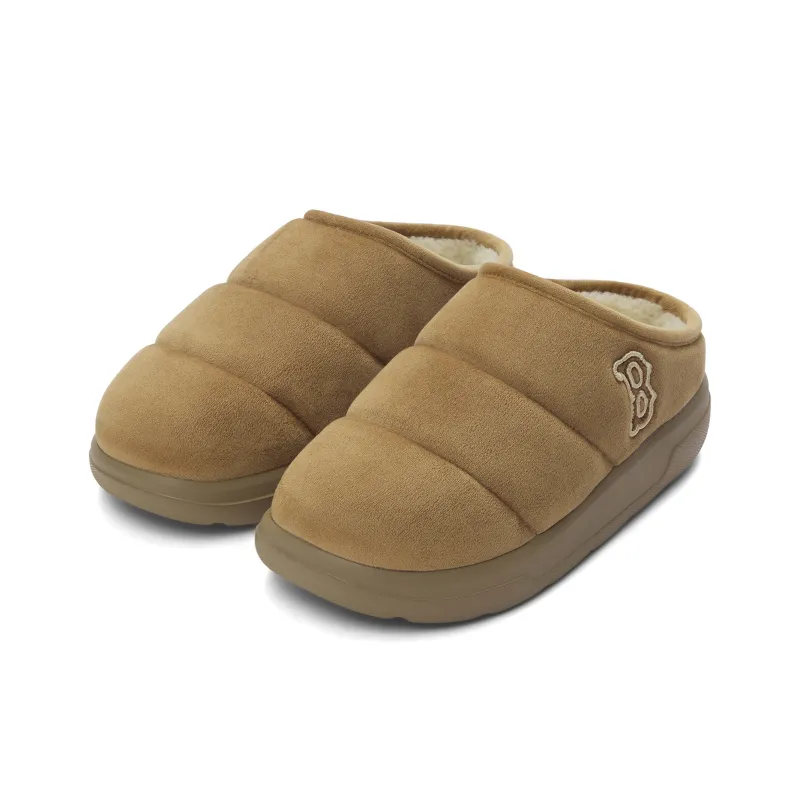 MLB Boston Red Sox Abrasion Resistant Slip Resistant Platform Height Increasing Fleece Lined Mules Unisex Dark Camel-2
