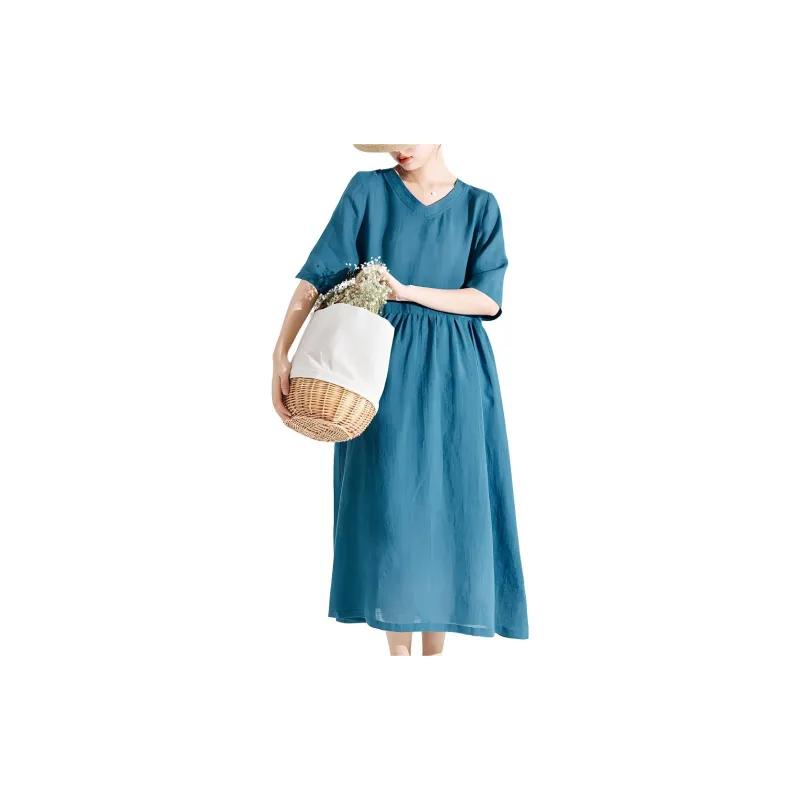 ZIMO Short Sleeved Dresses Women's Peacock Blue-4
