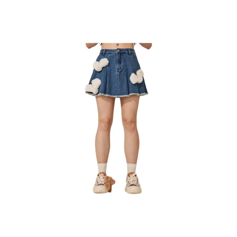 TSMLXLT Denim Short Skirts Women's Light Denim Blue-4