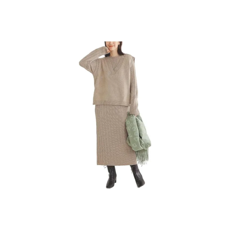 Beams Long-Sleeved Dresses Women's Beige-2
