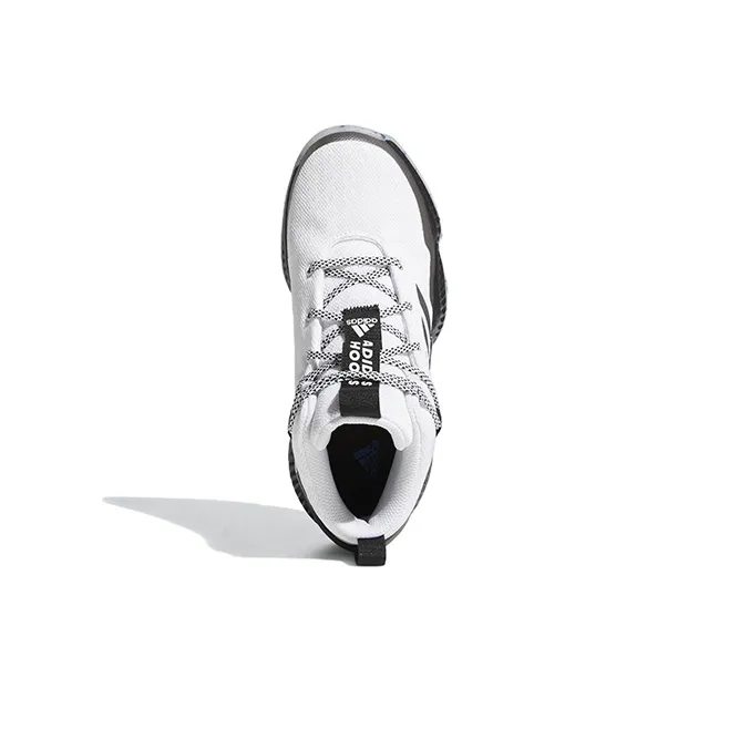 Adidas Lockdown J Anti Slip Wear Resistant Mid Top Basketball Shoes White Black Teenagers-4
