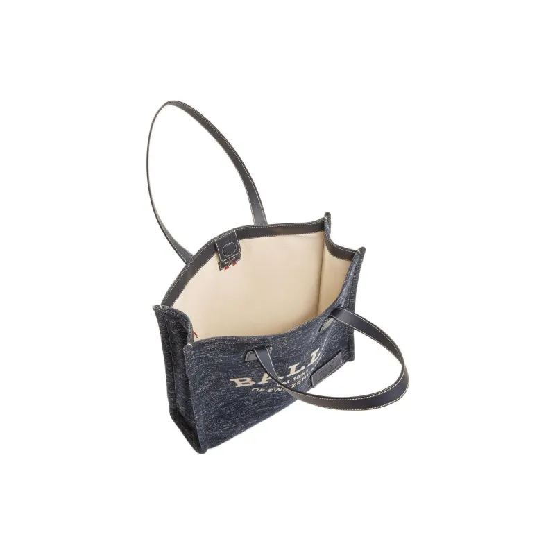 BALLY Crystalia Wool Blend With Calfskin Detail Tote Bag Shopping Bag Handbag Shoulder Bag Women's Navy-2