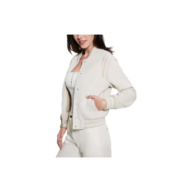 GUESS Signature Flight Jacket Jackets Coats Women's White-4