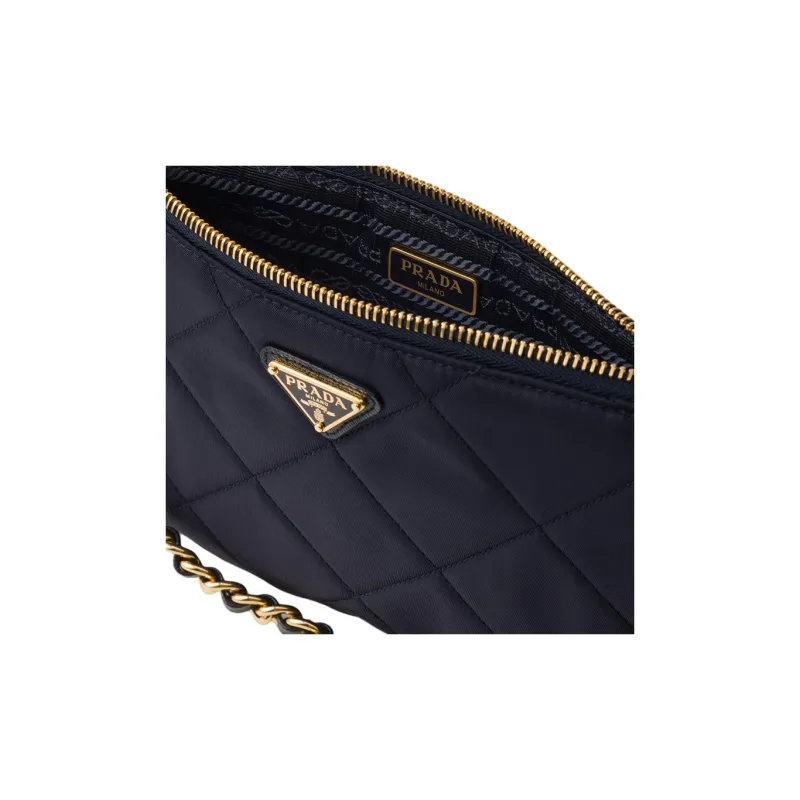 PRADA Fabric Chain Handbag Shoulder Bag Women's Navy Blue-3