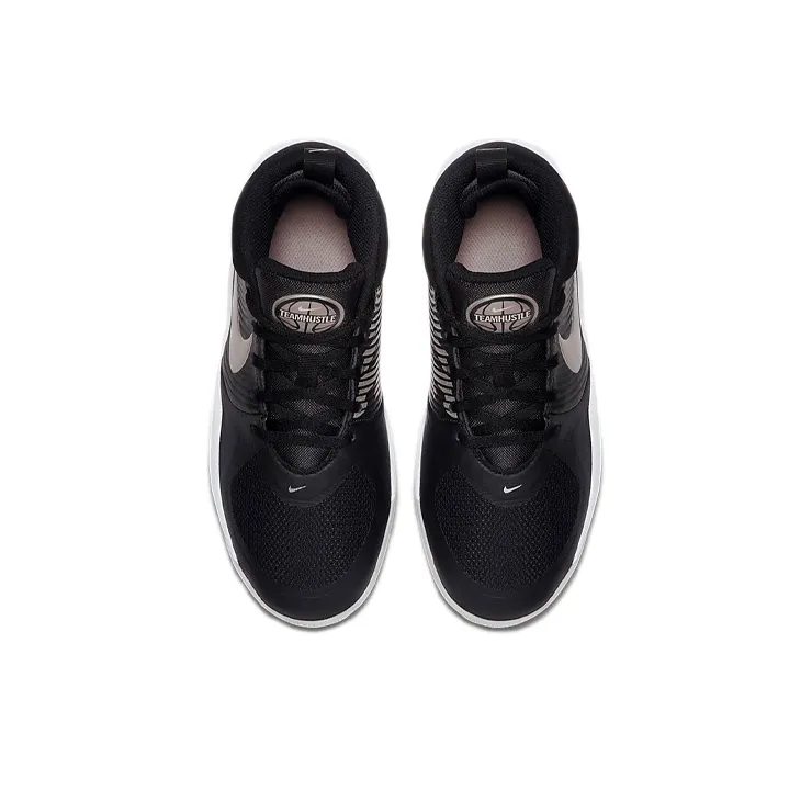 Nike Team Hustle D 9 Cushioning, Wear Resistant Mid Top Children's Basketball Shoes Black Silver Unisex-3