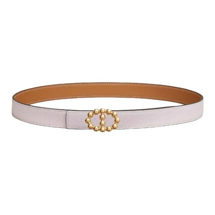 HERMES Gold-Plated Leather Belts Unisex Brown/Light Purple Width: 2.4cm-1