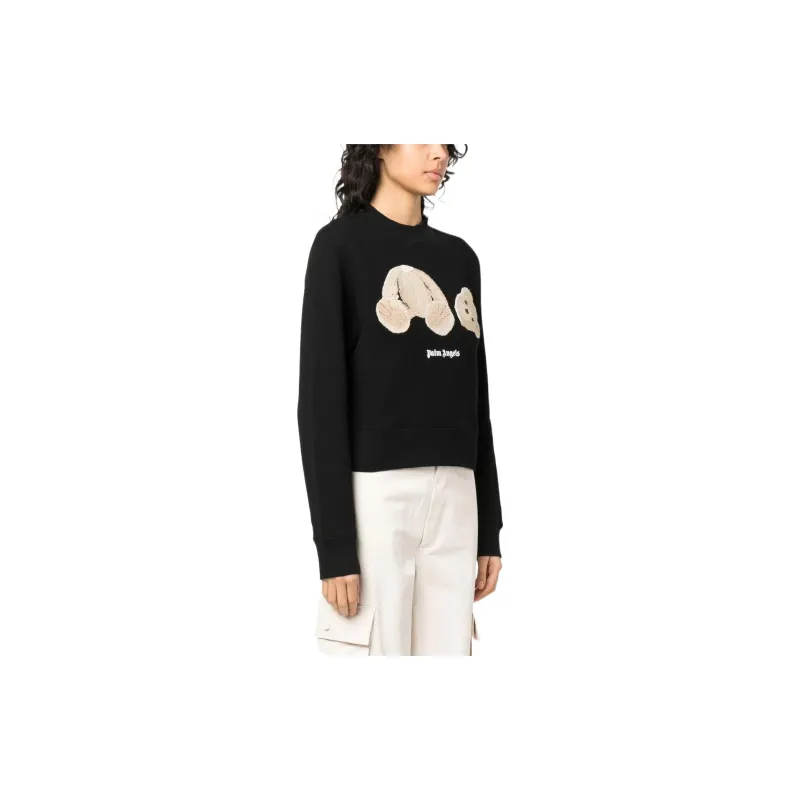 PALM ANGELS Women's Palm Bear Fitted Crew Sweatshirt Black/Brown-3