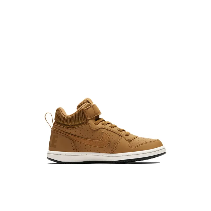 Nike Court Borough Series Mid Anti-Slip Wear-Resistant Mid-Top Skateboard Shoes Wheat Children Aged 3-7 Years Old-1