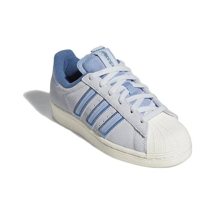 Adidas Originals SUPERSTAR J Wear resistant And Lightweight Low Top Kids' Skateboarding Shoes Gray Blue Teenagers-2
