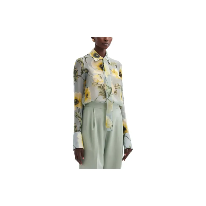 Oscar De La Renta Poppy Tie-neck Chiffon Blouse-4