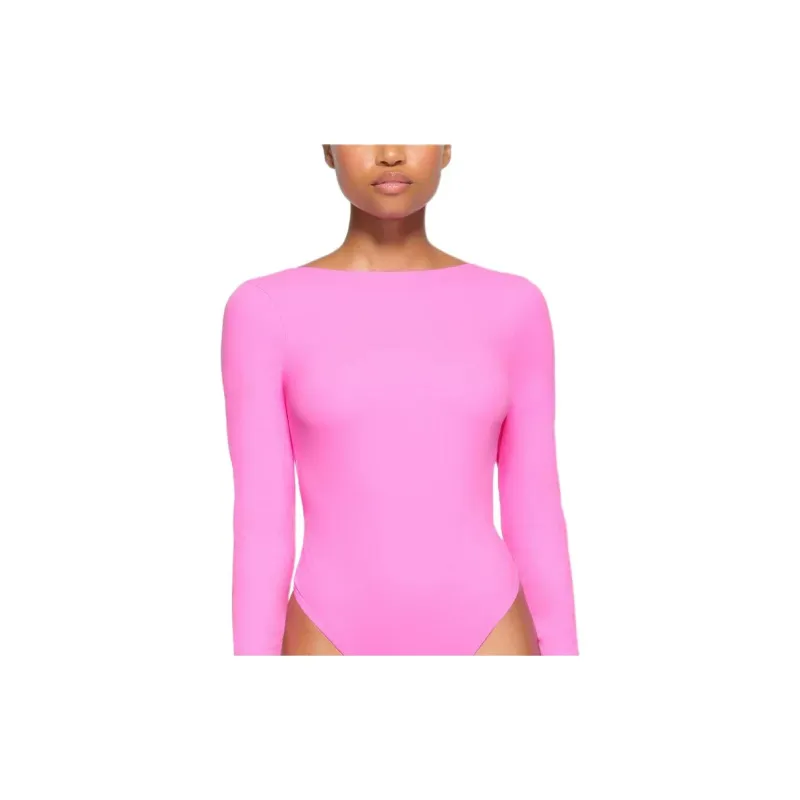 SKIMS FITS EVERYBODY LONG SLEEVE LOW BACK BODYSUIT Bodysuits Women's NEON ORCHID/Neon Orchid-1