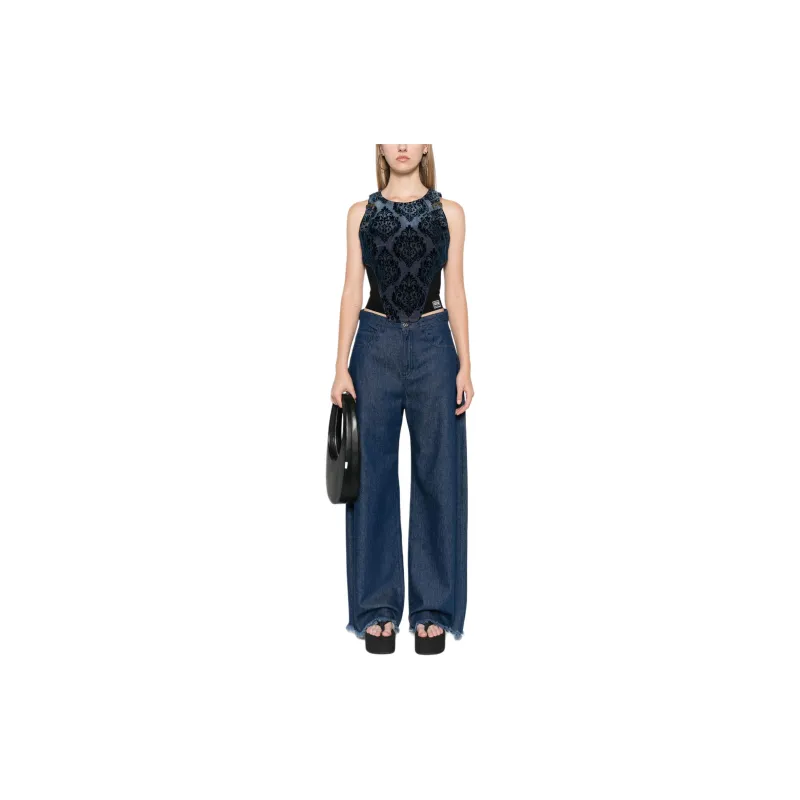 VERSACE JEANS COUTURE Flocked detail Denim Top-1