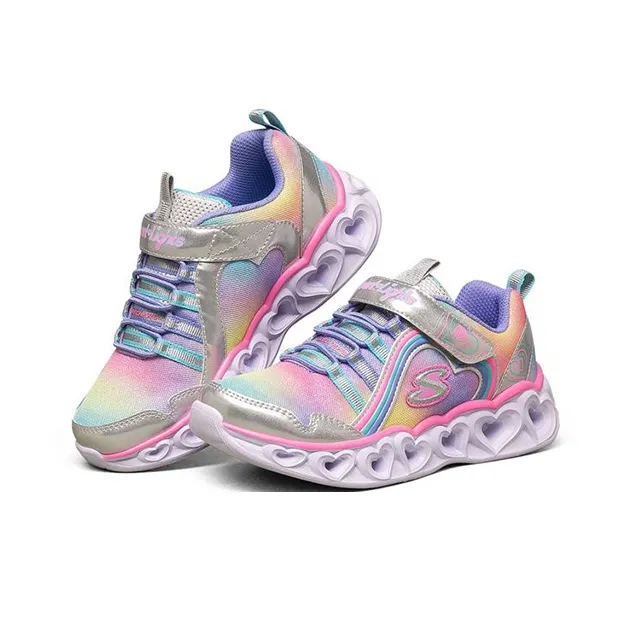 Skechers Heart Lights Cushioning, Slip Resistant, And Abrasion Resistant Kids Lifestyle Shoes Silver Pink Teenagers-2