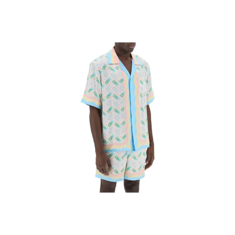 CASABLANCA Cuban Collar Short Sleeve Shirt 'Ping Pong Print'-1