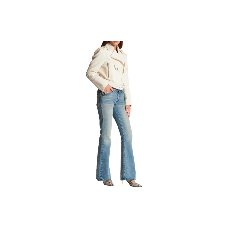 BALMAIN Zipped Leather Biker Jacket-3