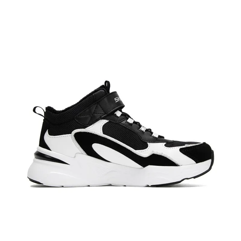 Skechers Breathable Mid Top Kids Lifestyle Shoes Black White Teenagers-1